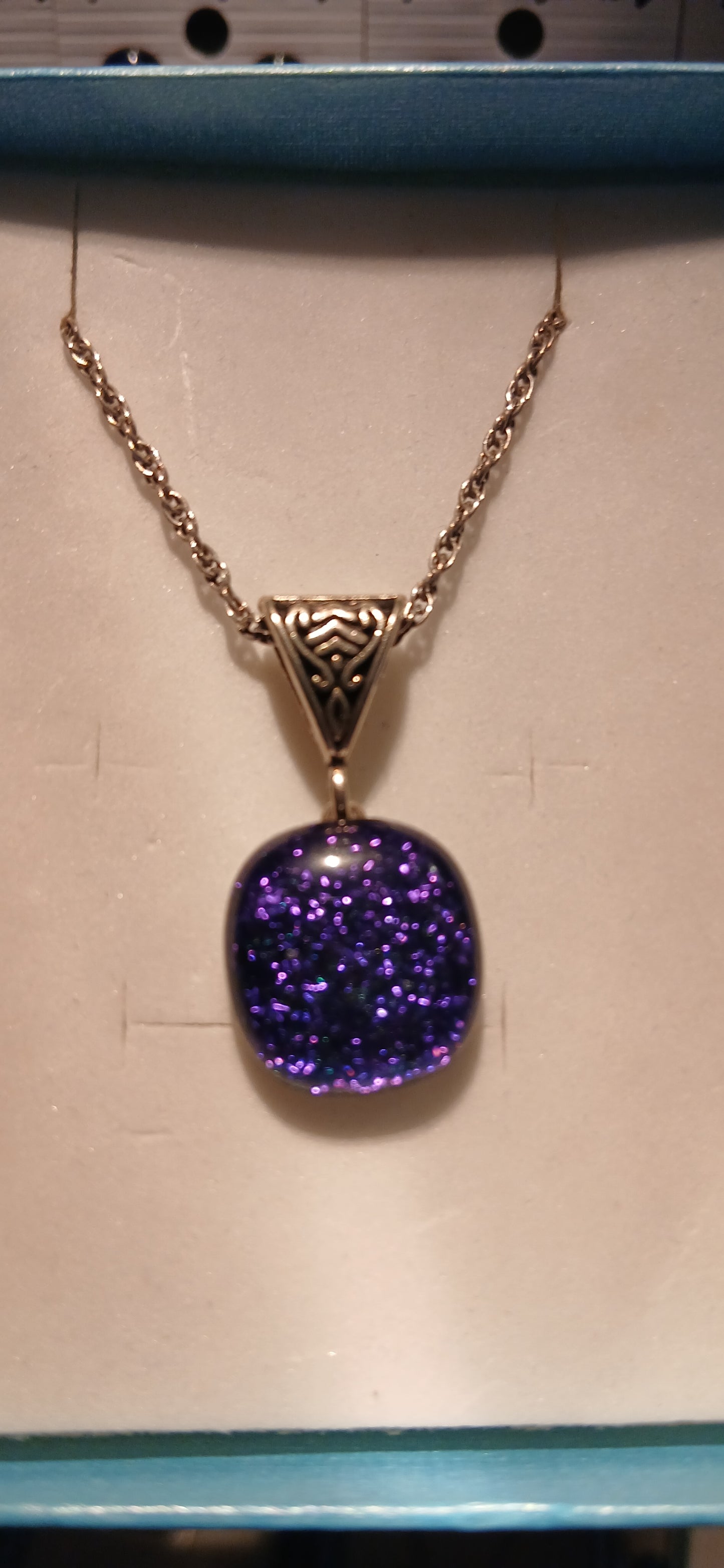 Small Purple dichroic necklace chain sterling silver chain
