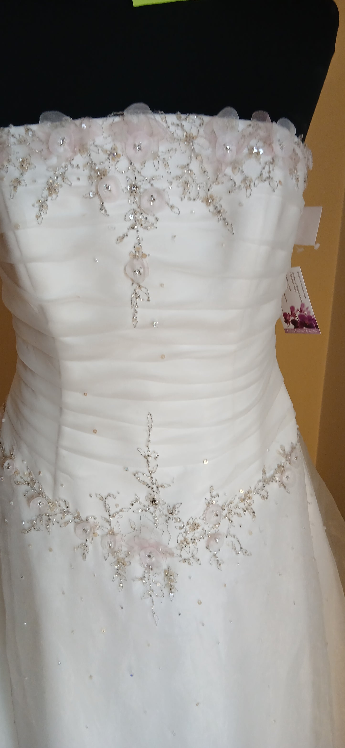 bodice detail delicate pink flowers and beading