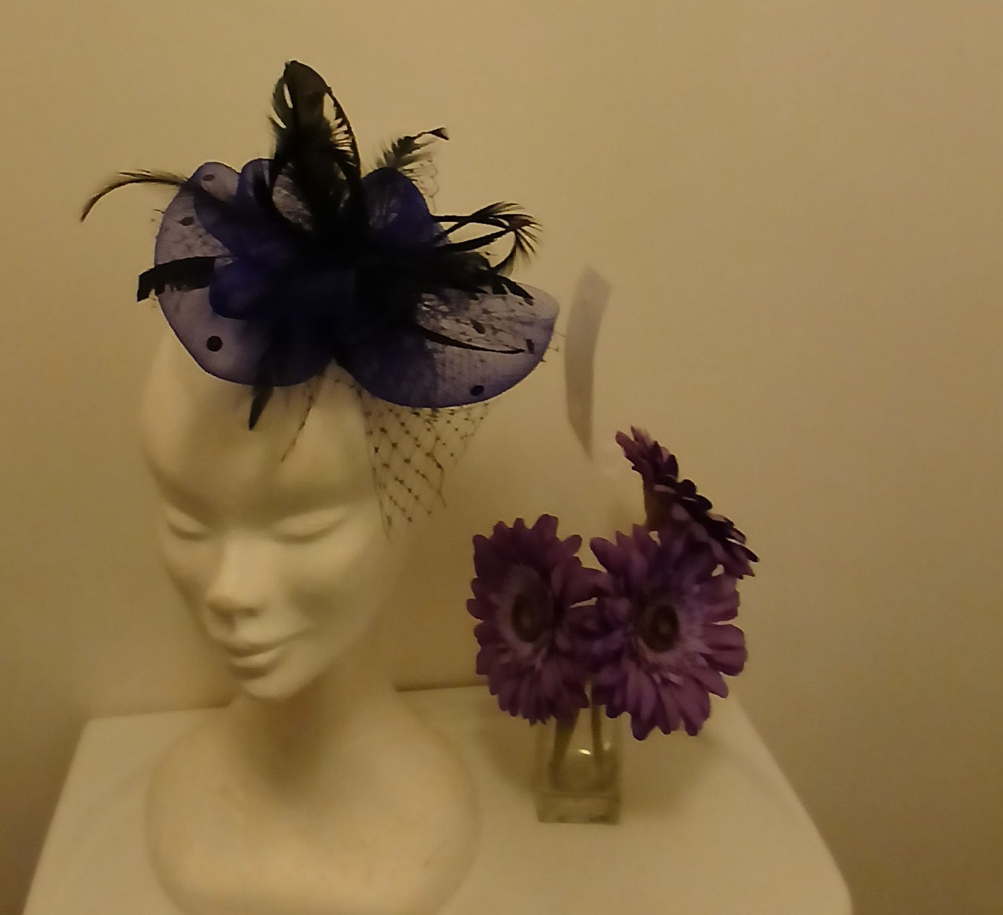Fascinator delva in Cadbury Purple and black