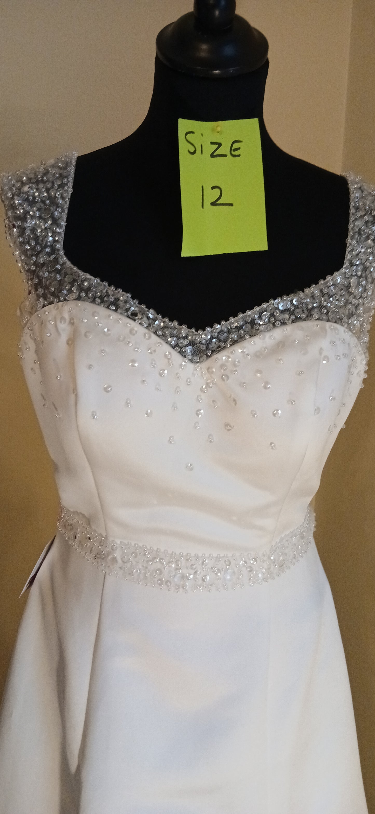 sweat heart neckline with beading straps and beaded belt