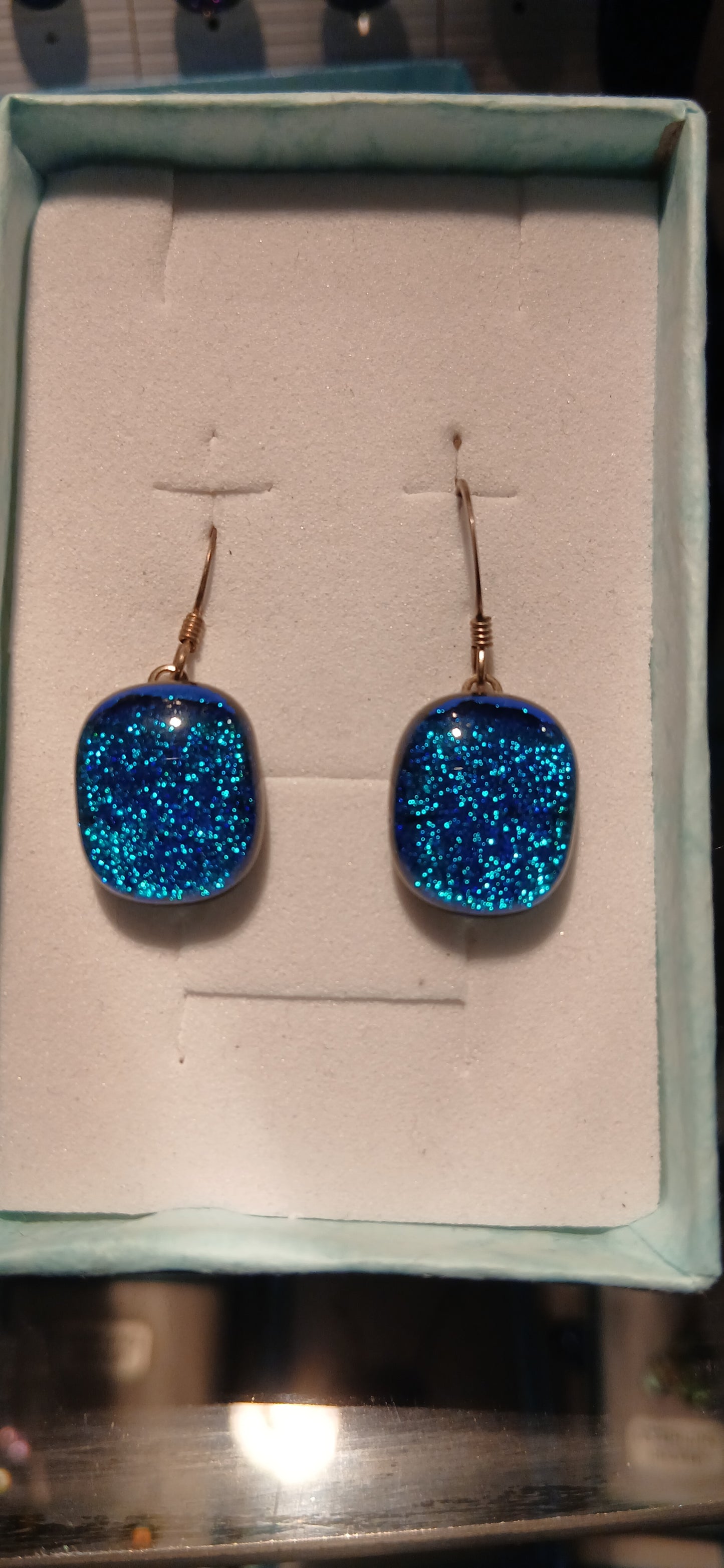 Blue Dichroic Earrings with sterling silver ear wires
