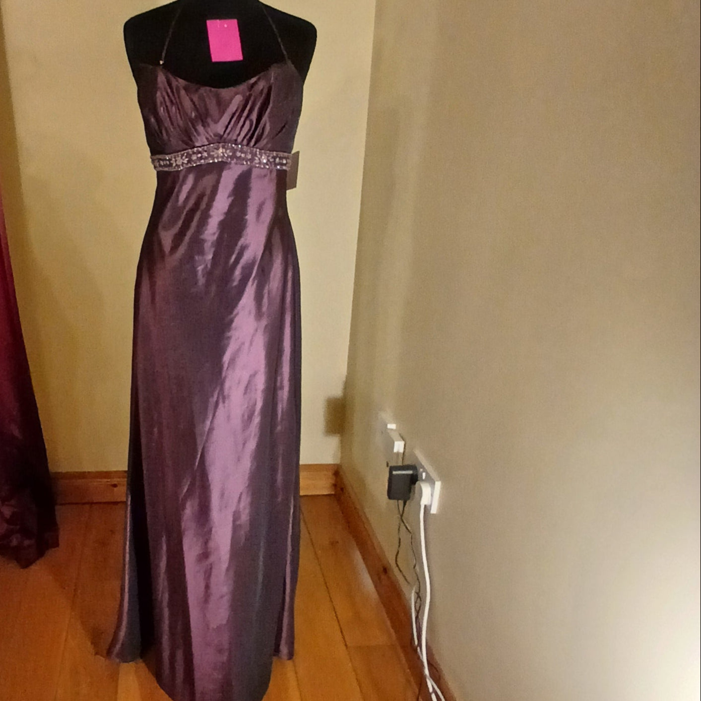 Full length view of plum formal dress