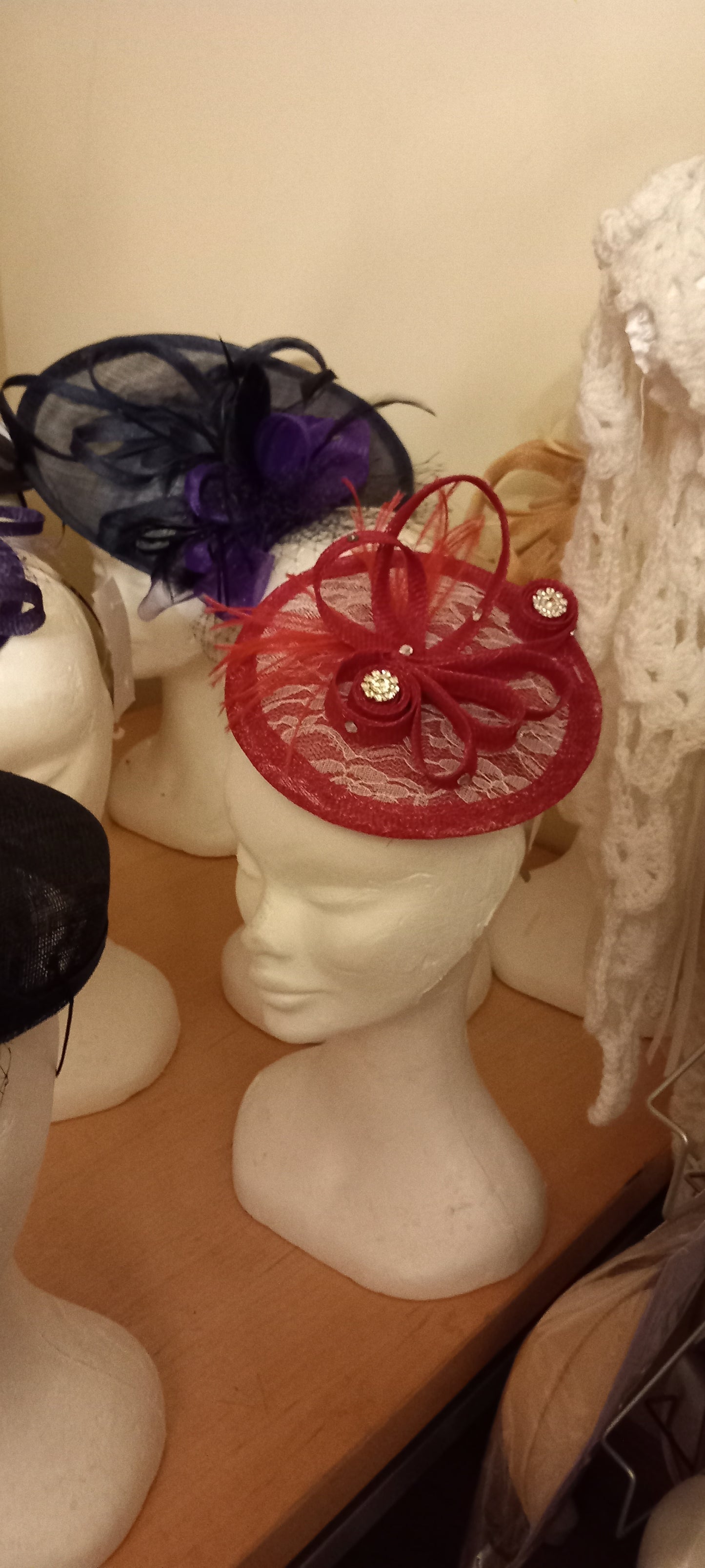 Cerise  pink  velma disk facinator  with white lace and silver diamanté stones