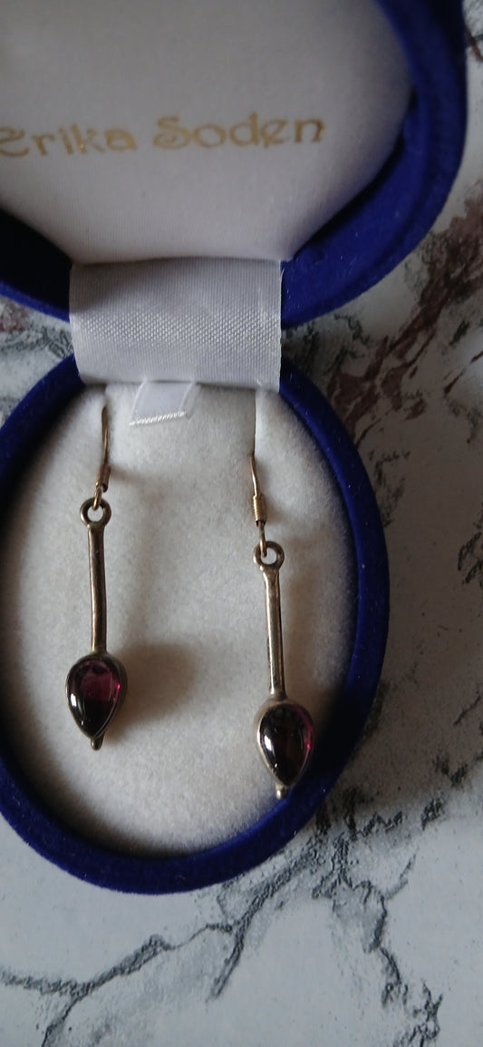 Garnet silver earrings featuring genuine deep red garnet gemstones in sterling silver 925 settings with ear wires"