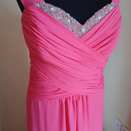 Pink  chiffon evening gown with sparkling embellishment on ruched bustline size 18 clearance sale