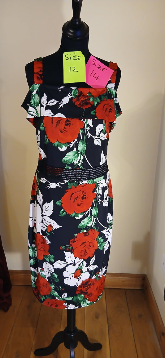 Beautiful  roses dress  in sizes 12, 14 and 16 