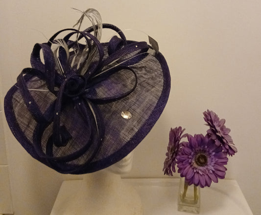 Fascinator/Hat b94 dark purple  with crystal  stones