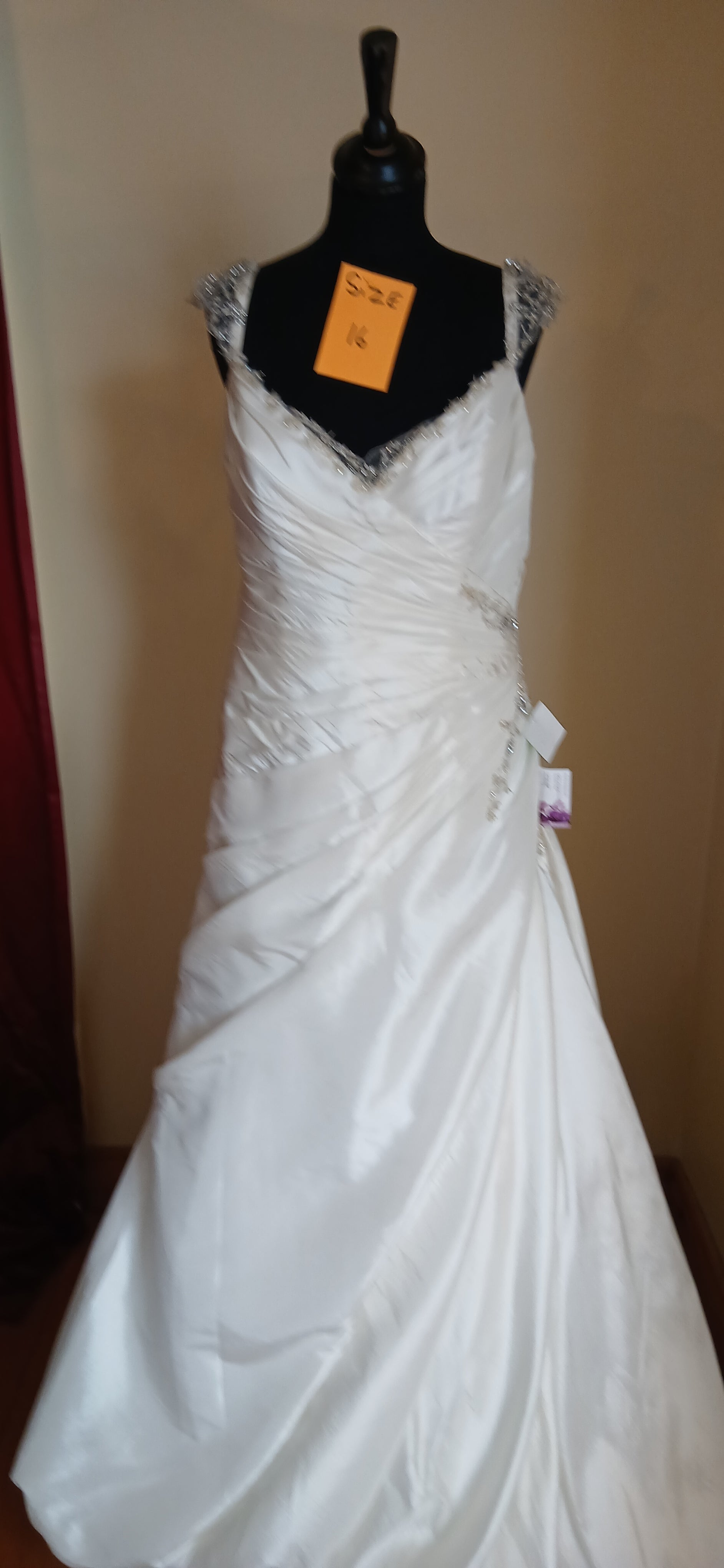 stunning  taffeta gown with beaded  cap sleeves