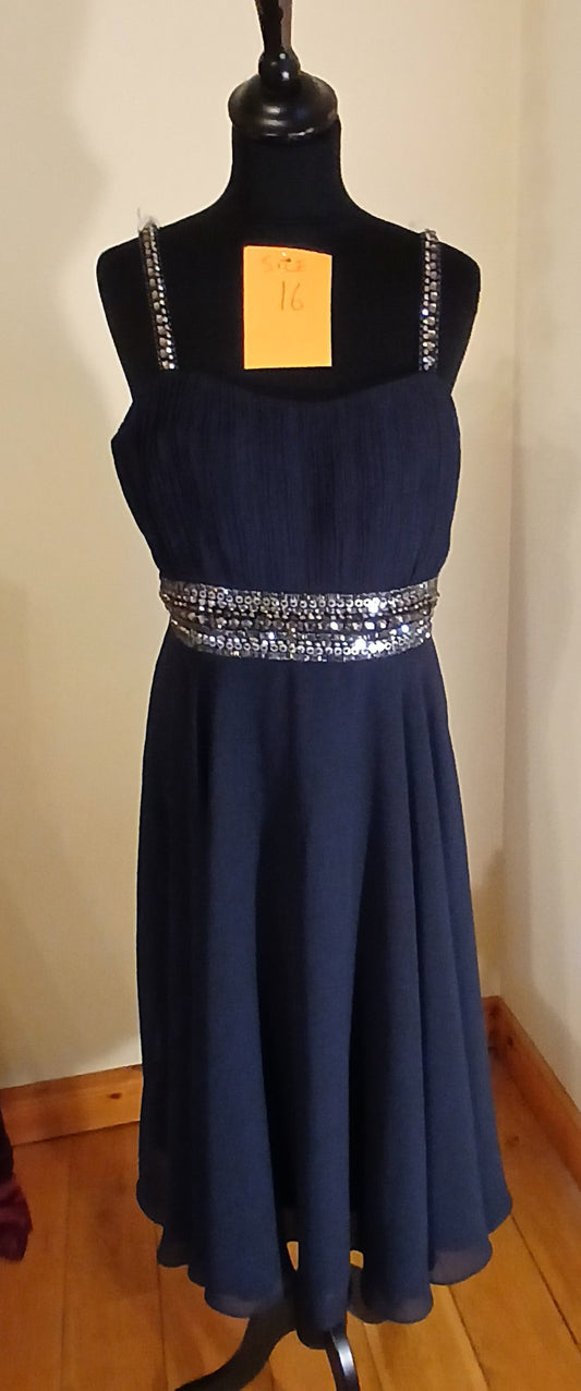 "Navy blue formal dress size 16with beaded straps ans waistband