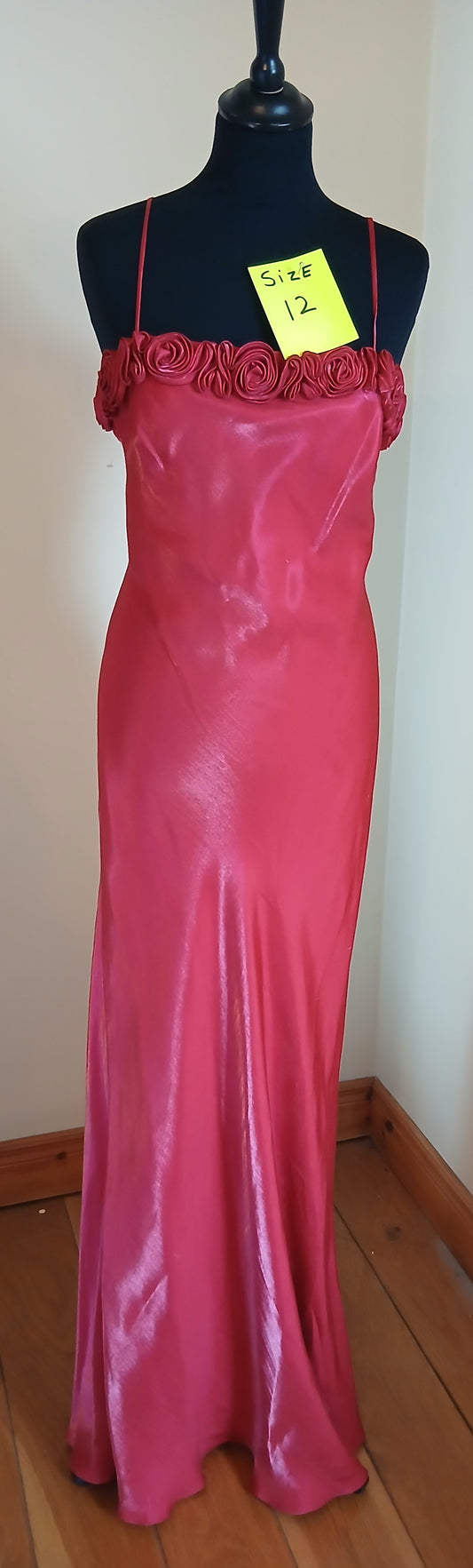 full length view of red size 12 dress with fabric roses
