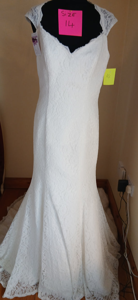 Step into the elegance of the past with our Wedding dress Ella. This exquisite piece features delicate illusion lace on back that The drop waist design adds a touch of elegance, while the intricate lace&nbsp; fabric weave a spell of enchantment