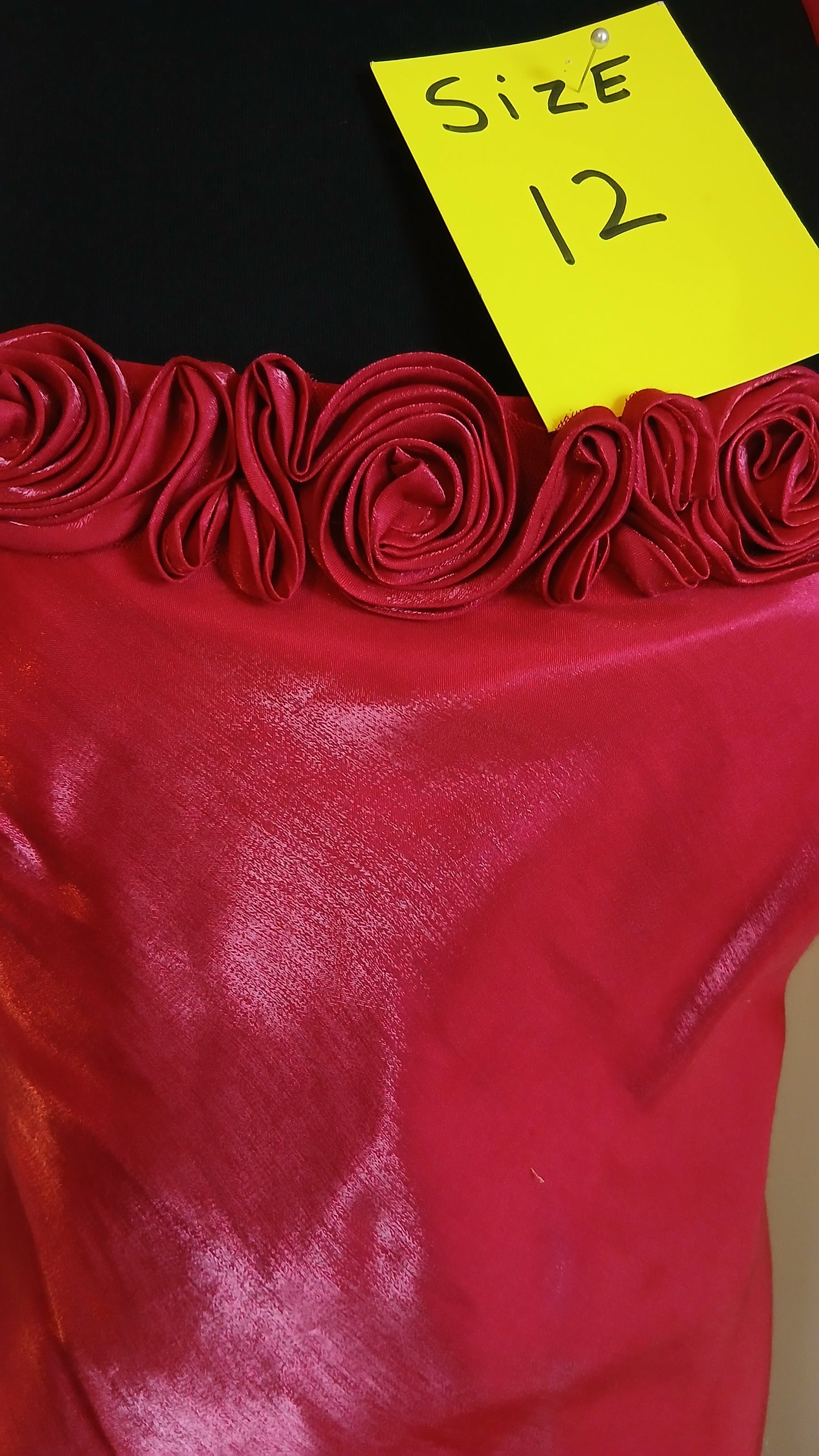 Red dress size 12 with fabric roses 
