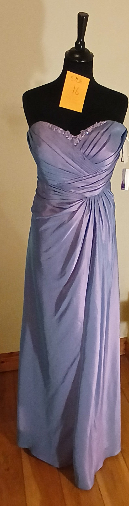 lavender strapless taffeta gown size 16 full length view