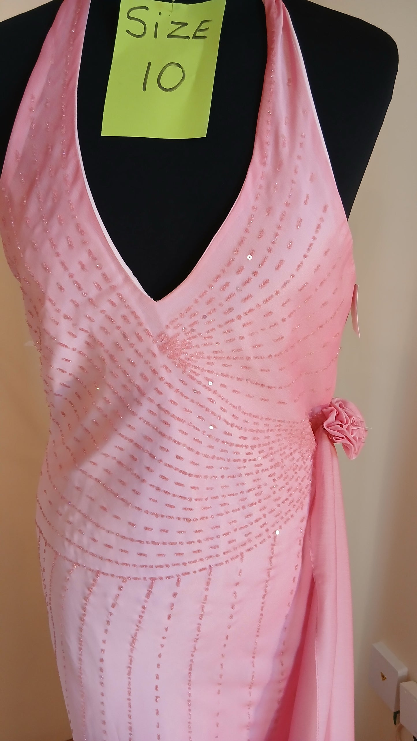 pink beaded chiffon halter neck size 10