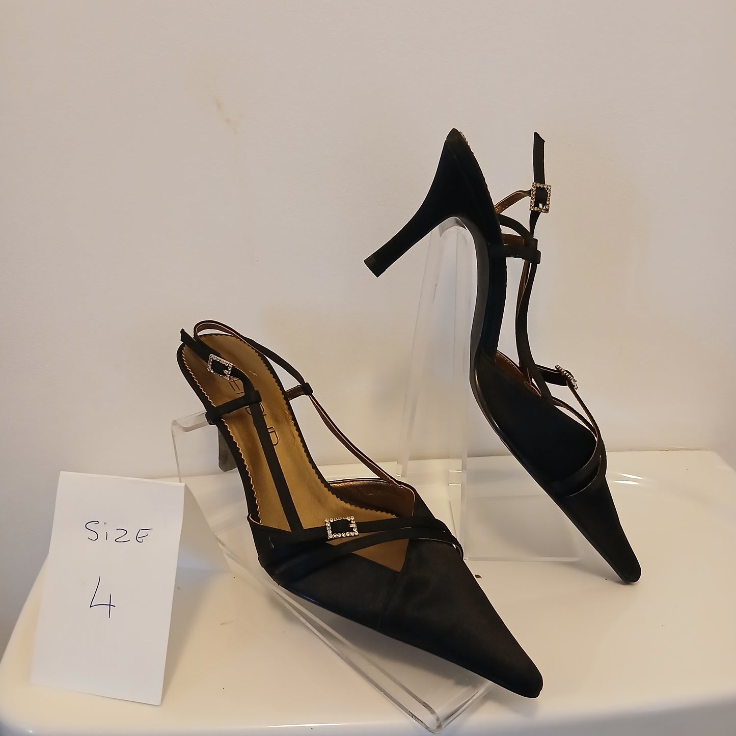 Black slingback  with diamontes buckle and strap size in 4