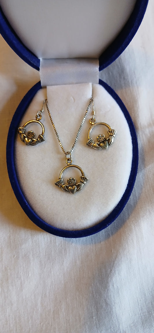 Cladagh necklace and earrings sterling silver