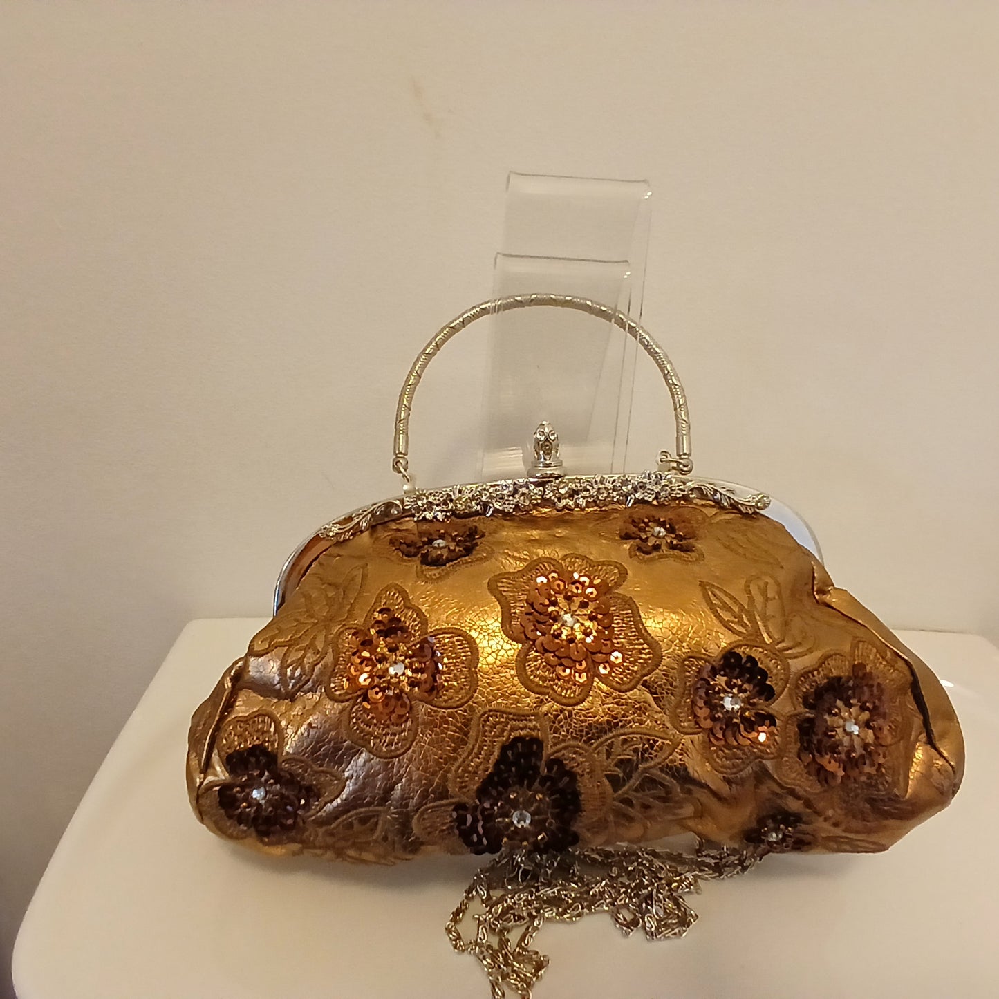 Bronze brown  handbag  with shoulder strap