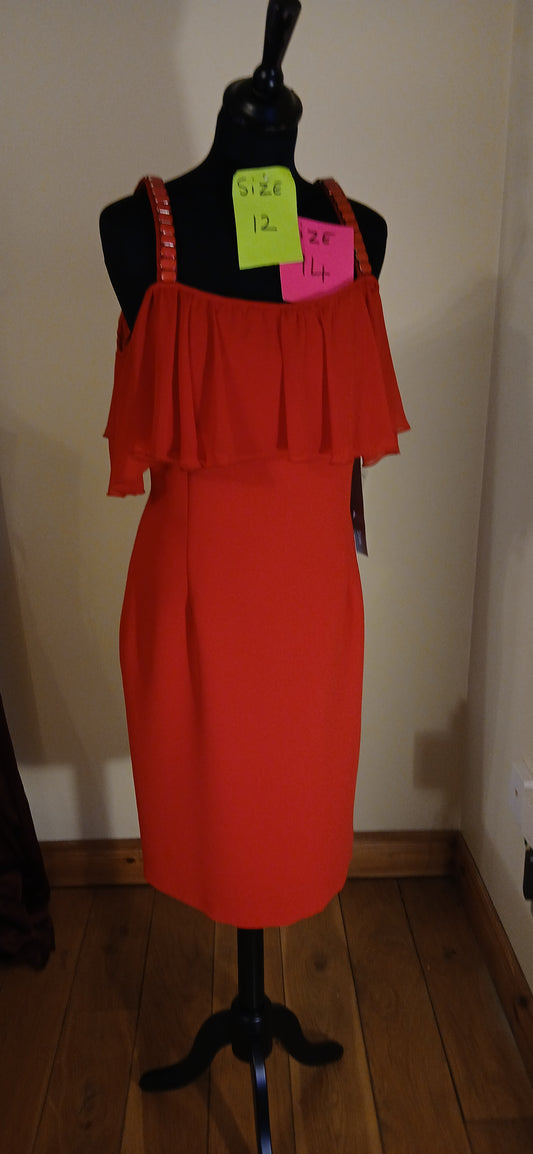 Stunning red dress with jewelled straps sizes 12  and 14 