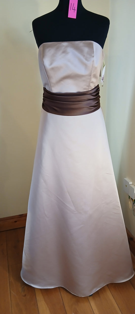  taupe  dress with dark brown sash size 14 clearance sale dress grab a bargain
