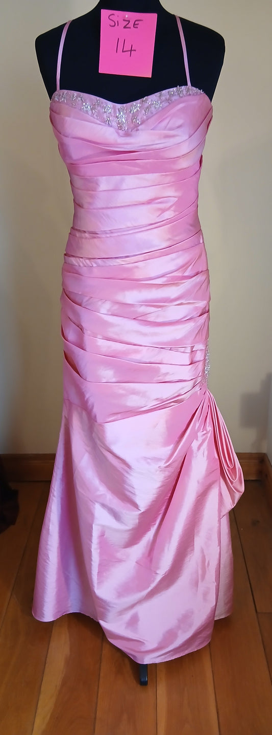 pink taffeta dress with corset back hip detail and beading  size 14 on sale 